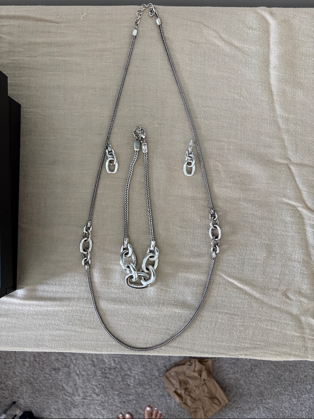 Brighton Silver Linked long necklace. Short necklace and Earrings 3 piece-Set - Picture 2 of 9